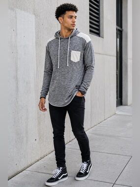 Raw Yarn Industries Men’s XL Gray Hooded Long Sleeve Shirt Streetwear
